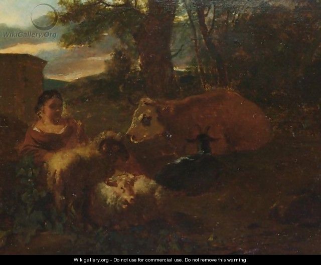 A Pastoral Landscape With A Shepherdess And Her Cattle Resting - Simon van der Does