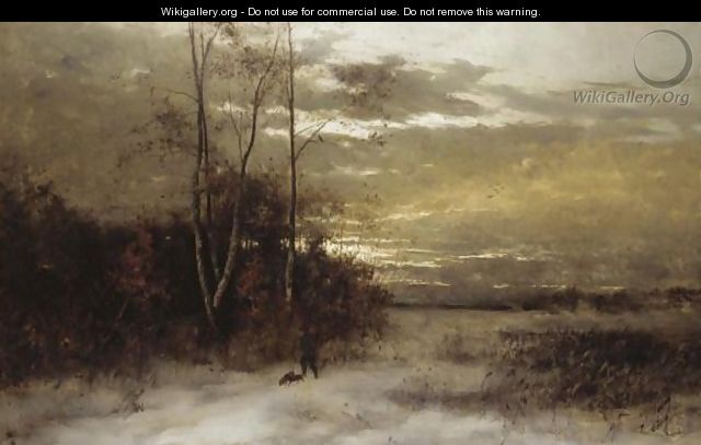 Winter Landscape With Huntsman And Dogs - Arvid Mauritz Lindstrom