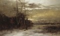 Winter Landscape With Huntsman And Dogs - Arvid Mauritz Lindstrom