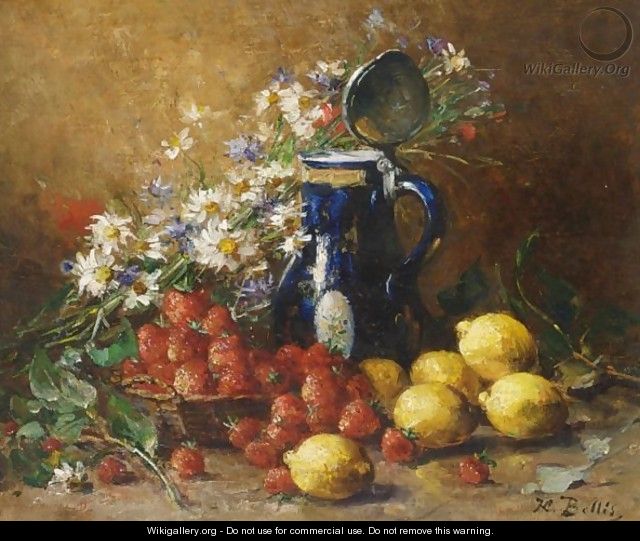 A Still Life With Lemons, Strawberries And Flowers - Hubert Bellis