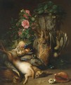 A Hunting Still Life With A Hare And Pheasant, Fruit And Flowers - Adolf Weiss