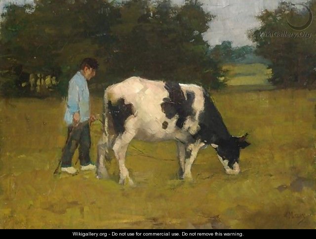A Farmer With His Cow In The Meadow - Anton Mauve