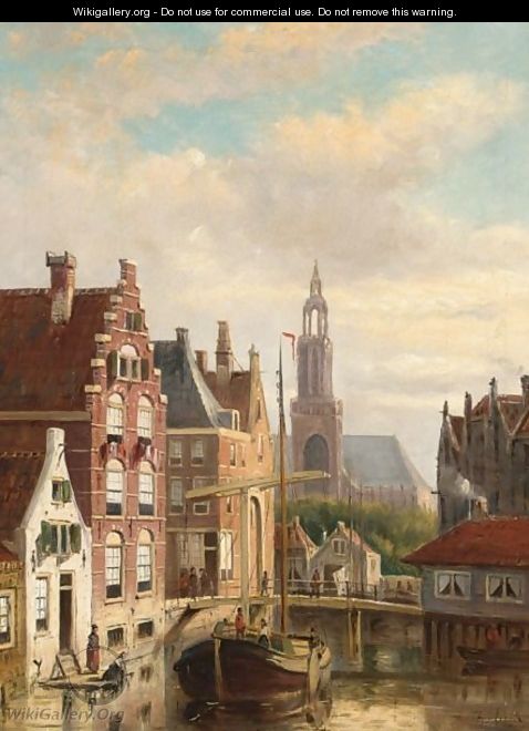 A Townview With A Barge On The Canal - Johannes Frederik Hulk