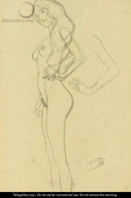 Standing Female Nude To The Left, Arm Study - Gustav Klimt