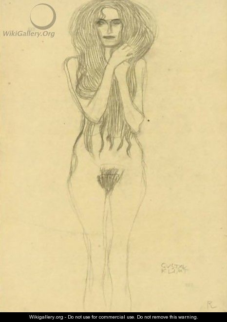 Female Nude From The Front - Gustav Klimt