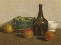 A Still Life With Apples, A Bottle And Earthenware - Jan Carbaat