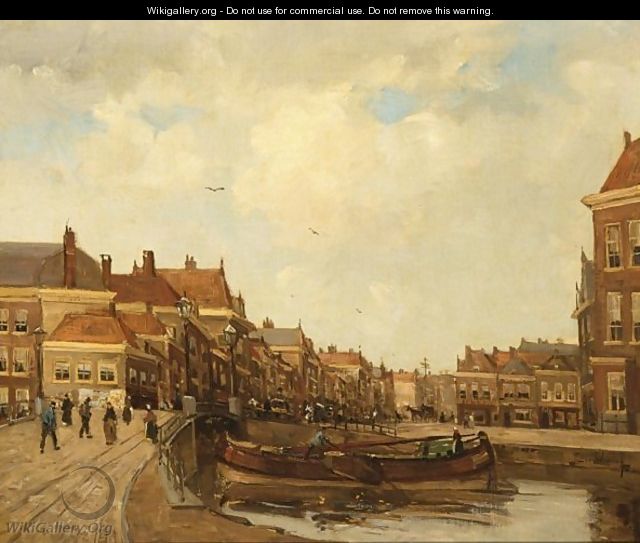 Moored Boats In A Dutch Town - Kees Van Waning