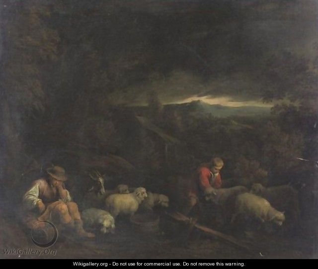 Landscape With Herdsmen And Their Flock - (after) Jacopo Bassano (Jacopo Da Ponte