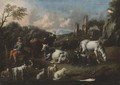 Italianate Landscape With A Herdsman Surrounded By His Cattle - Cajetan Roos