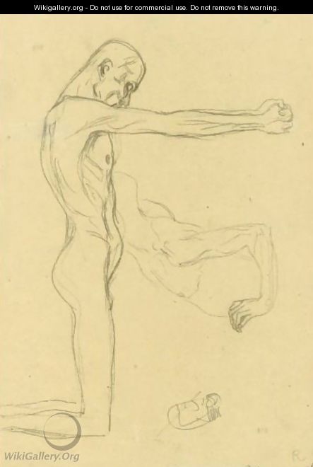 Kneeling Male Nude With Sprawled Out Arms, Male Torso - Gustav Klimt