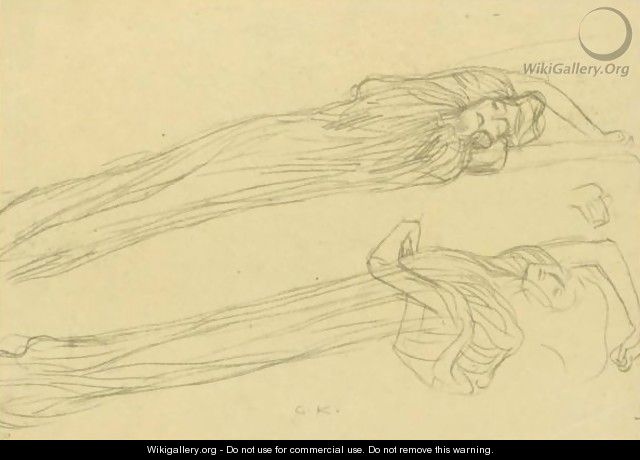 Two Studies Of A Floating Draped Figure To The Right - Gustav Klimt