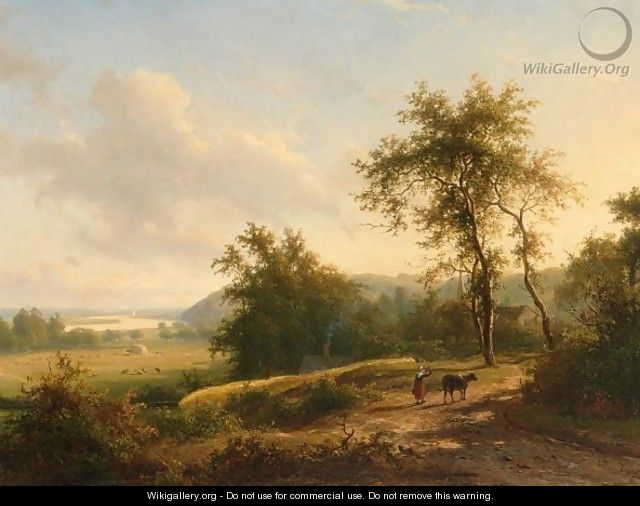 A Peasantwoman Leading A Cow On A Country Road - Jan Frederik Van Deventer