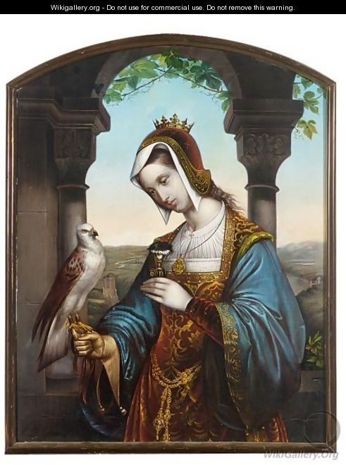 A Lady In A Medieval Dress With A Bird Of Prey - German School