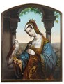 A Lady In A Medieval Dress With A Bird Of Prey - German School
