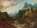 An Italianate River Landscape With Travellers And A Bridge Beyond - Johann Christian Vollerdt or Vollaert