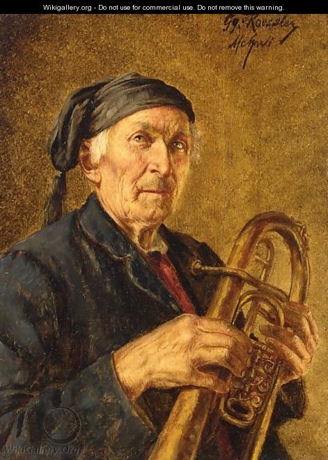 Portrait Of A Man Playing The Trumpet And A Man Smoking A Pipe - German School