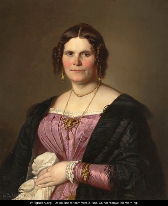Portrait Of Commerzienratin Eleonore Wohlert, Wearing A Pink Dress And A Black Mantle - German School