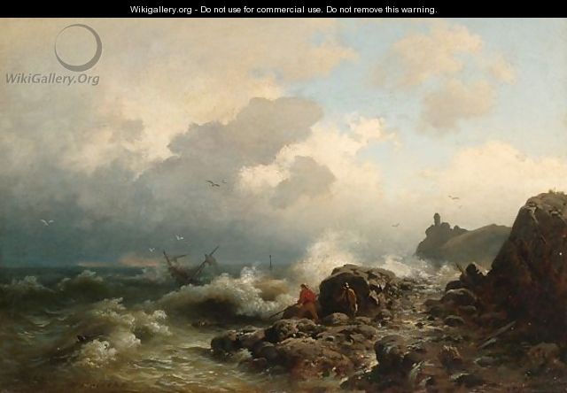 Fishermen On A Rocky Shore - Heinrich Ludwig Frische