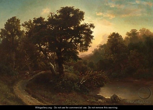 A Traveller In A Wooded Landscape - August Weber