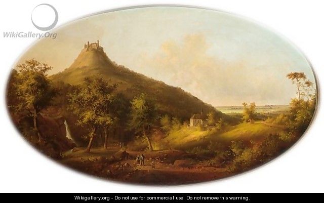 Figures On A Country Road, Castle Hohenzollern In The Background - Carl Fedeler