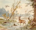 A Deer And A Heron In A Marsh Landscape - Karl August Robert Erbe