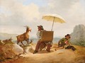 An Artist Painting Goats In A Mountainous Landscape - Carl Julius Hermann Schroder
