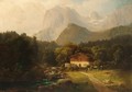 Figures Before A Farmhouse In An Alpine Landscape - Hugo Ullik