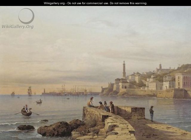 View Of The Harbour In Genoa - Hermann David Salomon Corrodi