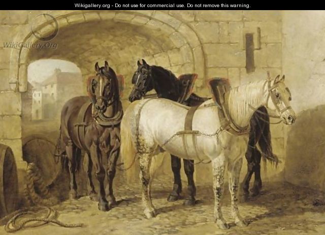 Horses In The Stable Yard - (after) John Frederick Jnr Herring