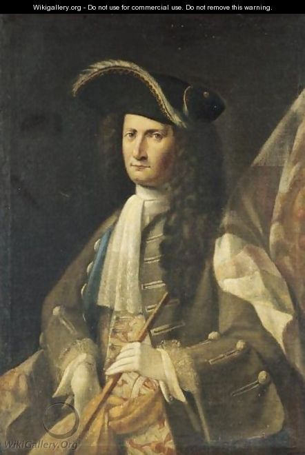 Portrait Of A Soldier, Half Length, Holding A Standard Bearing The Coat-Of-Arms Of The Medici Family - North-Italian School