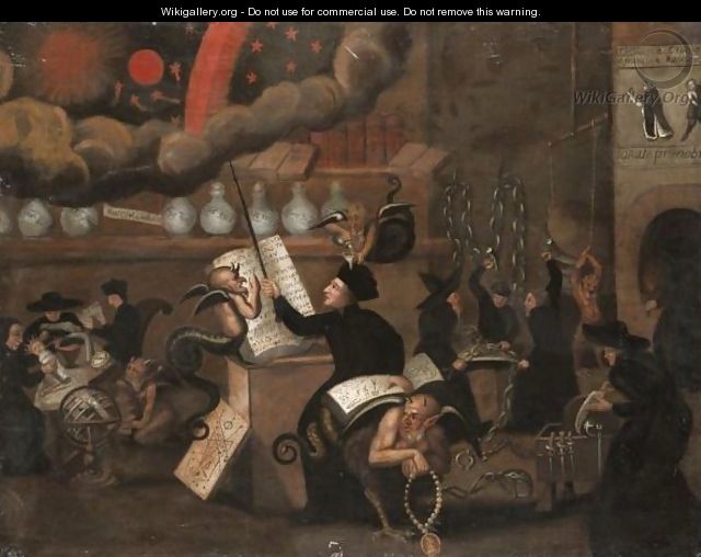 A Protestant Satirical Scene With Catholics And Devils Colluding - Dutch School