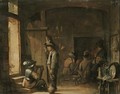 A Tavern Interior With A Soldier Sitting And Drinking Beside A Boor Smoking A Pipe - Antwerp School