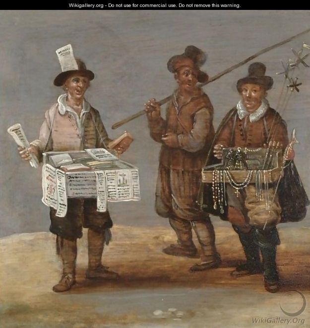 A Pamphlet Seller And A Pilgrim Together With A Merchant Hawking Religious Trinkets - (after) Sebastian Vrancx