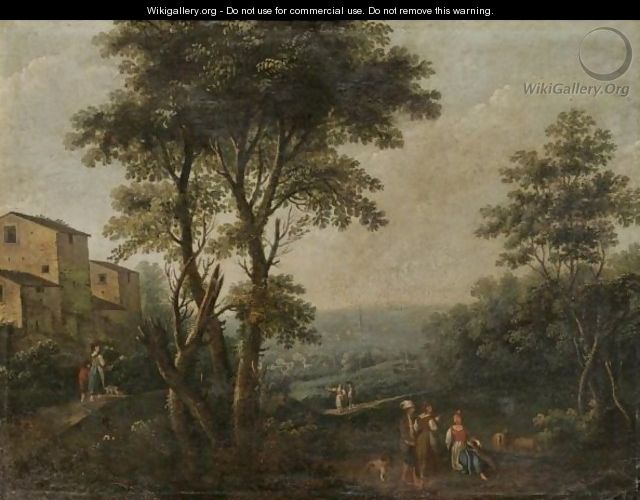 An Italianate Landscape With Figures Resting In The Foreground - Andrea Porta