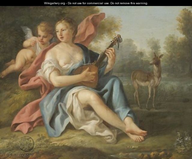 A Landscape With A Nymph And A Putto Making Music - North-Italian School