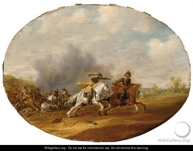 A Cavalry Skirmish With A Battle Beyond - Abraham van der Hoef
