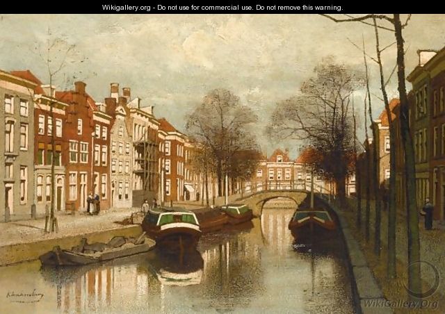 Figures By A Canal In A Dutch Town - Johannes Christiaan Karel Klinkenberg