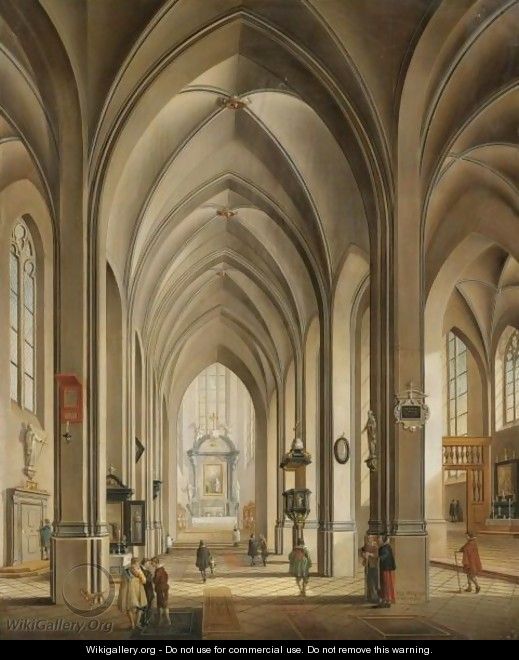 A Cathedral Interior With Figures - Johann Ludwig Ernst Morgenstern