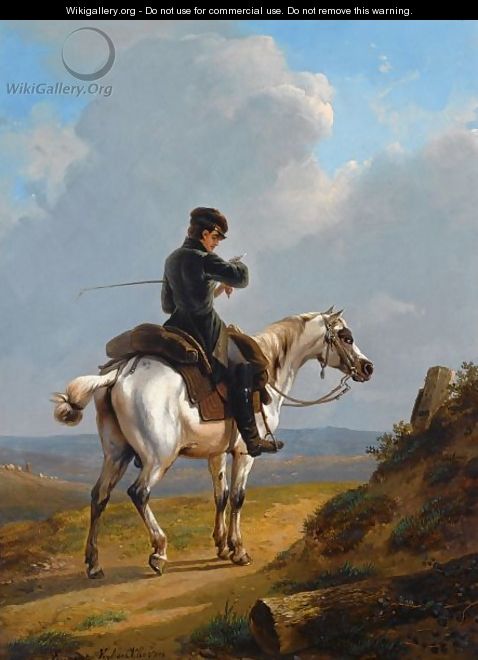 A Traveller On A Grey Horse - Eugène Verboeckhoven