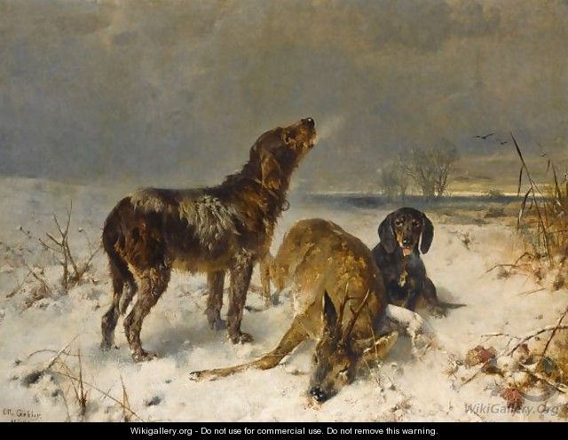 Two Hunting Dogs With Their Catch - Friedrich Otto Gebler