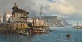 Many Figures In The Harbour Of A Coastal Town - Charles Euphraisie Kuwasseg