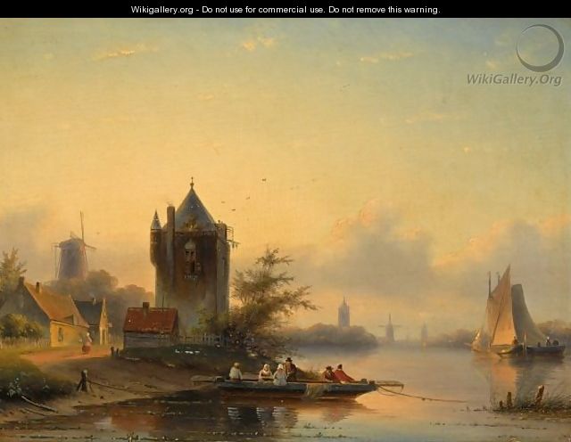A Summer Landscape With A Ferry Crossing A River - Jan Jacob Coenraad Spohler