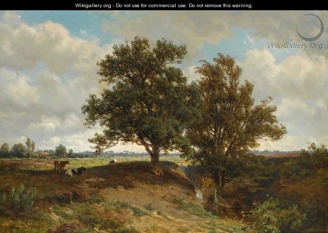 Cows In A Summer Landscape - Jan Willem Van Borselen