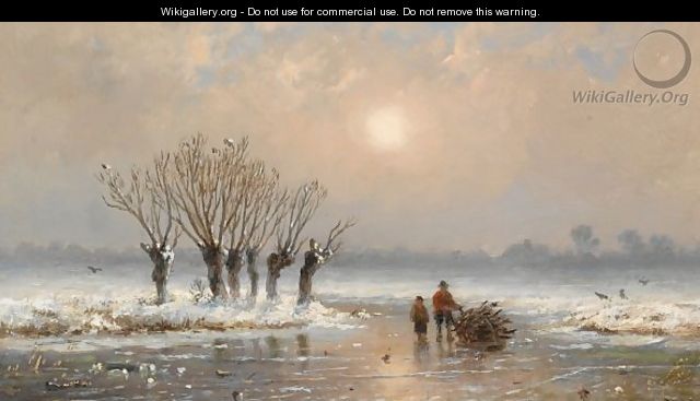 Wood Gatherers On The Ice - Anthonie Jacobus Van Wijngaerdt
