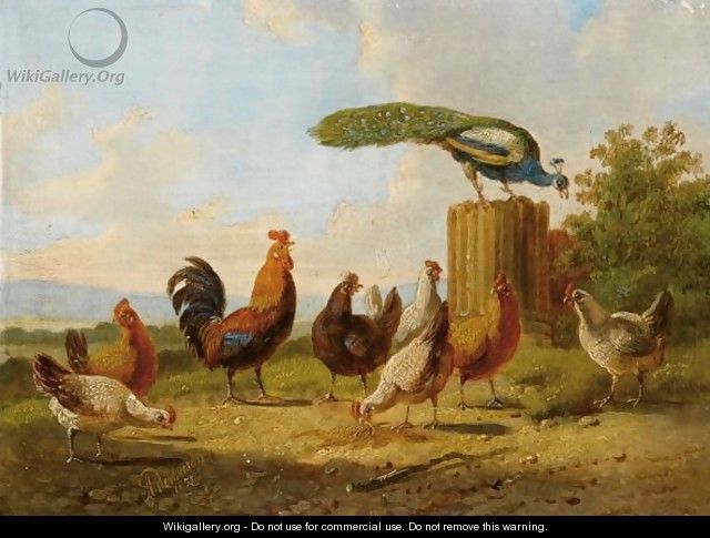 A Hen And Her Chicks In A Landscape (a Pair) - Albertus Verhoesen