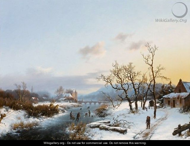 Figures In An Extensive Winter Landscape - Marianus Adrianus Koekkoek