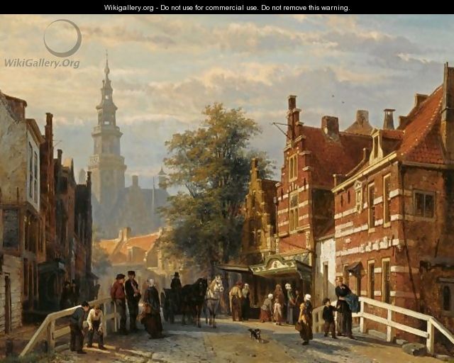 Gezicht Achter Het Stadhuis Te Bolsward (A View Of Bolsward With The Townhall In The Distance) - Cornelis Springer