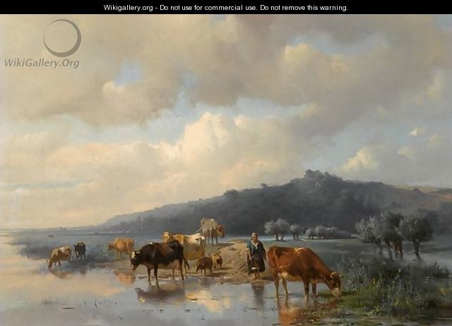 A Cowherdess With Watering Cows - Anton Mauve