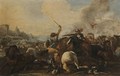 A Cavalry Battle Before A Fortified Town - (after) Jacques (Le Bourguignon) Courtois