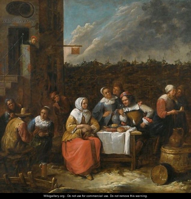 An Elegant Company Eating, Drinking And Smoking In The Courtyard Of An Inn - Gillis van Tilborgh